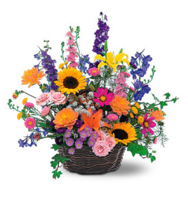 cesto-roselline-gigli-girasoli- fiorellini-colorati