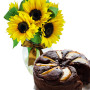 bouquet-di-girasoli-con-torta-cioccolato-e-pere